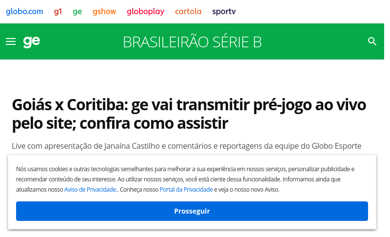 ge.globo.com 戈亚斯 vs. 科里蒂巴 戈亚斯x科里蒂巴：GE将在现场直播赛前;检查。。。 