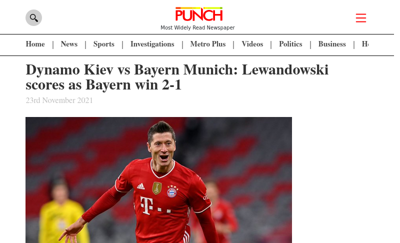 punchng.com Dynamo Kyiv vs Bayern  