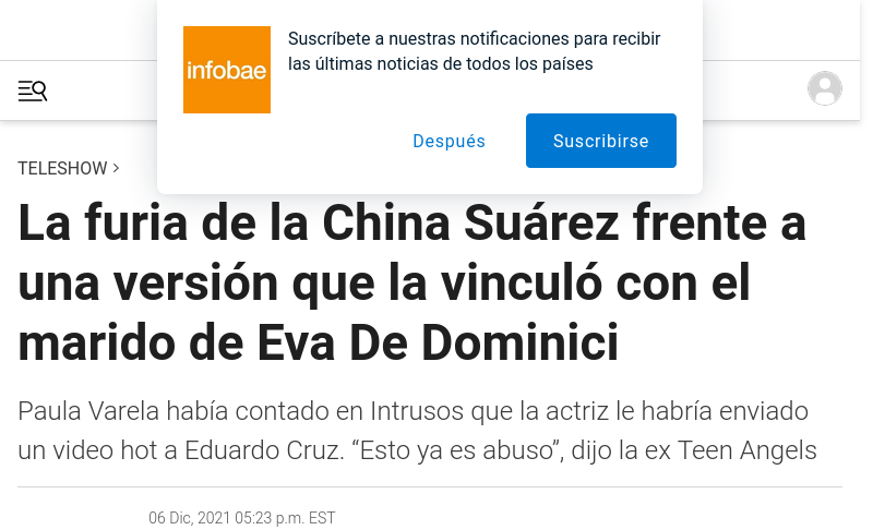 www.infobae.com Eduardo Cruz China Suárez's fury in the face of a version that linked her to ... 